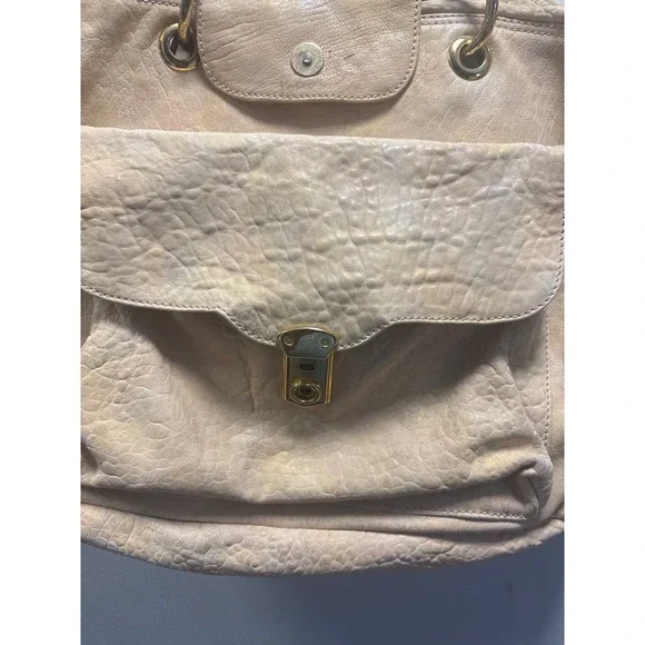 Aleanto Collezioni Leathe Tote Bag Women Cream Good Made in Italy Studded Handle - Picture 2 of 11